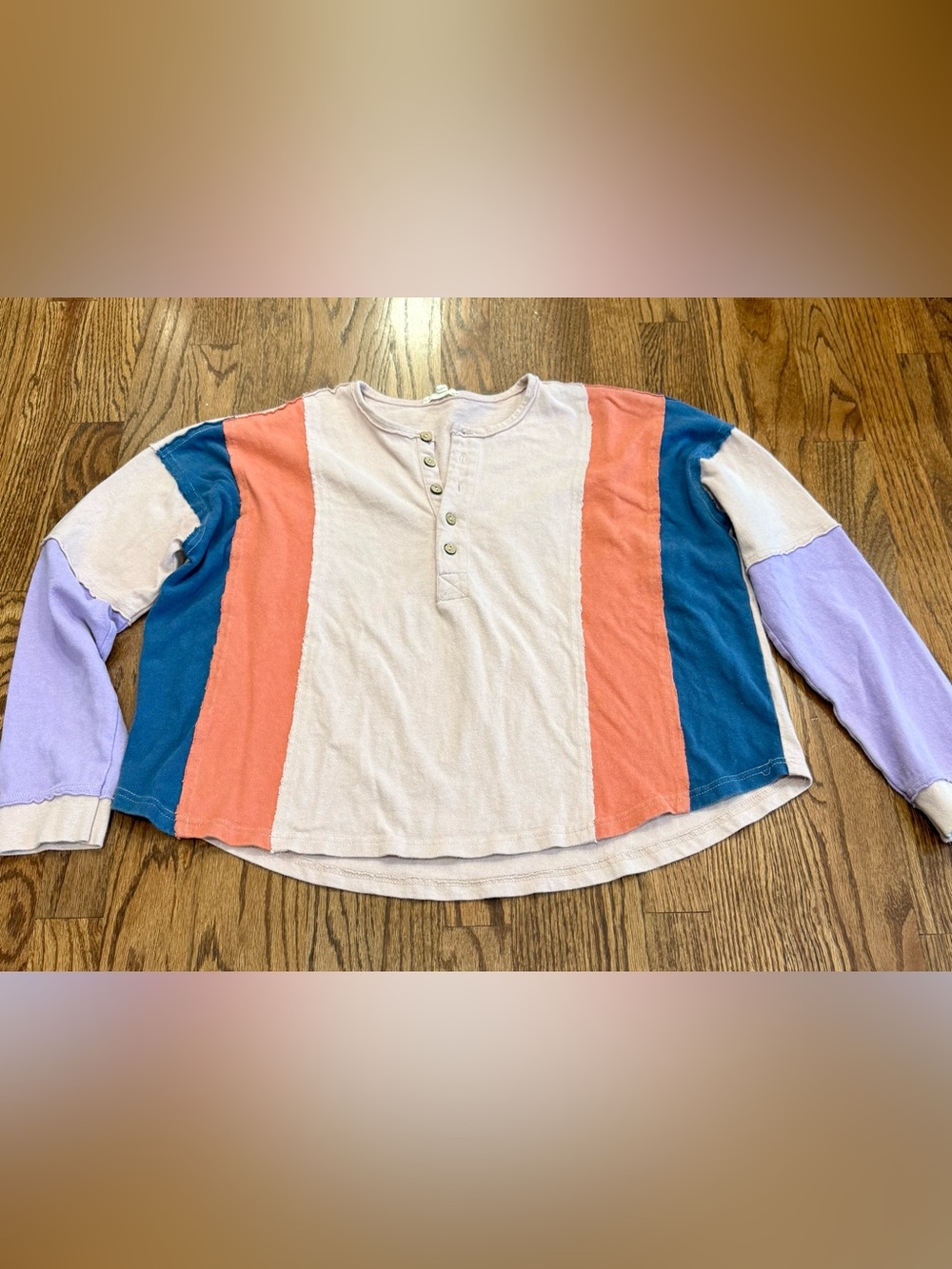 easel Colorblock Long Sleeve Top in Cream, Coral, Teal & Lavender